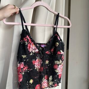 Edikted Black Floral Lace Tank Top